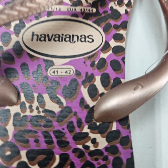 Havaianas Slim Animals Flip Flops Pink Purple Leopard Rose Gold Size 41/42 - Picture 5 of 7